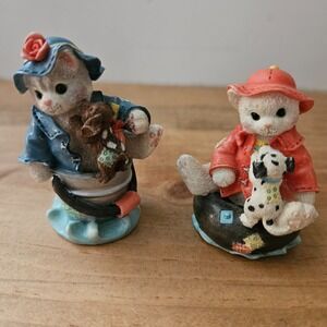 Vintage Enesco Friendship Cats Figurines Set of‎ 2 Rain Sunshine Hillman